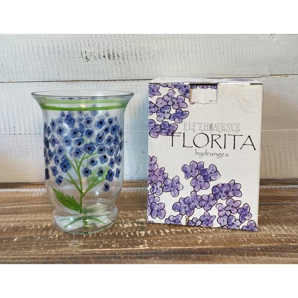 NIB Fifth Avenue Crystal Blown Glass Floral Hydrangea Mini Hurricane Lamp Candle - Picture 12 of 12